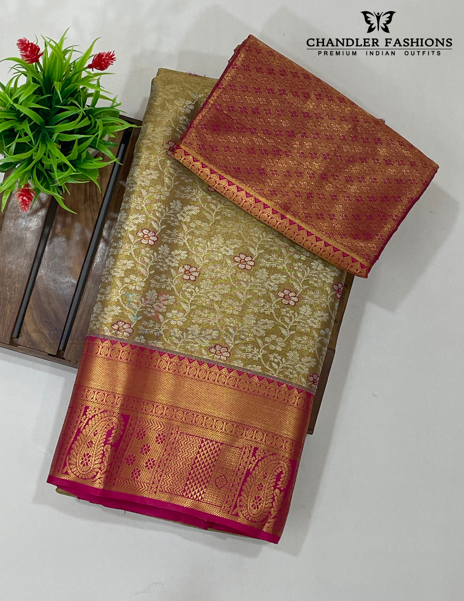 Gold Color Pure Kanchi Silk With Gold Zari Work Saree In USA