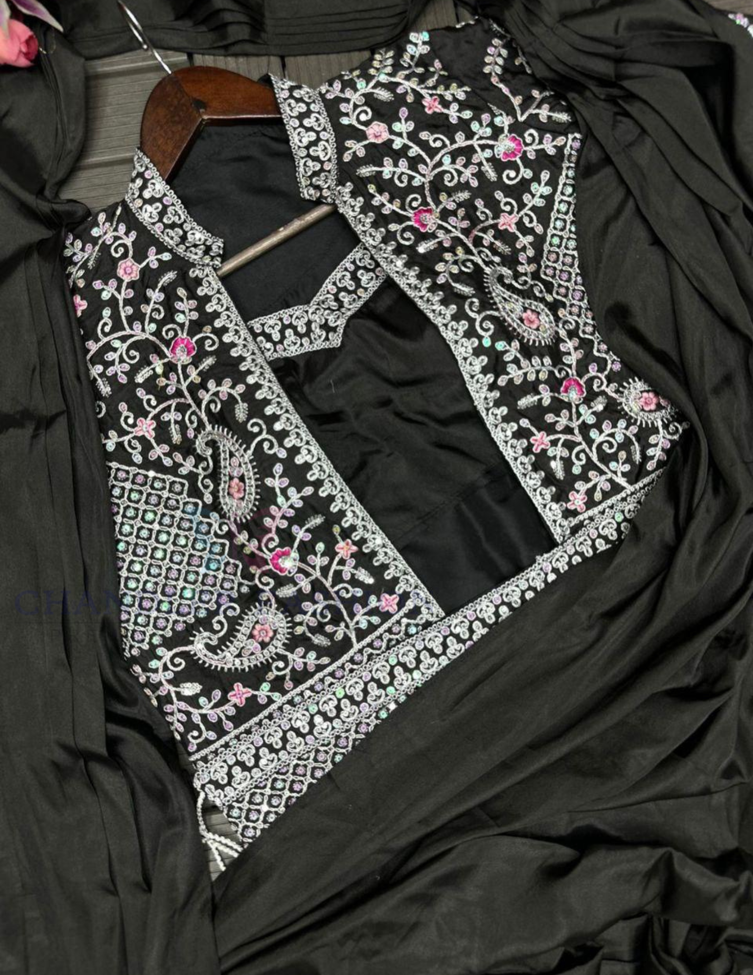 Black Color Sequins Work Ready To Wear Saree In USA