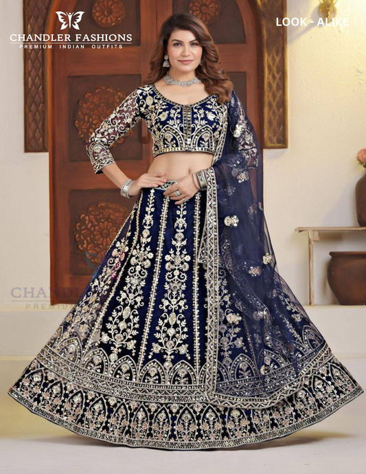 Wonderful Blue Color Butterfly Net With Embroidery And Sequins Work Lehenga For Women