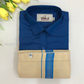 Gorgeous Blue Color Cotton Shirt With Tissue Zari Work Dhoti Set For Kids