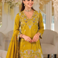 Mustard Yellow Color Shimmer With Embroidery Work Palazzo Suits In USA