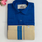 Alluring Blue Color Cotton Shirt With Tissue Zari Work Dhoti Set For Kids
