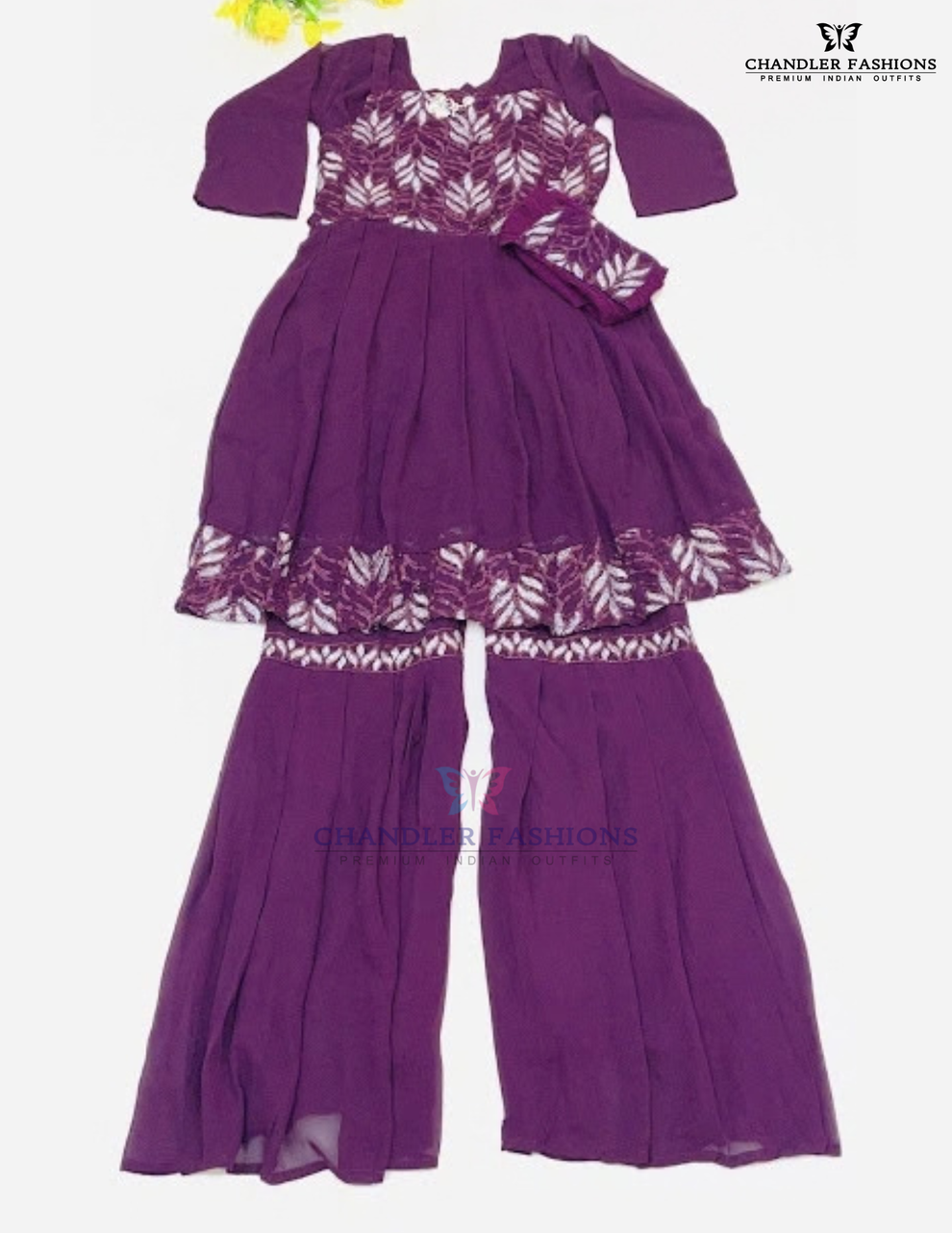 Purple Color Georgette Sharara Set With Embroidery And Sequins Work ...
