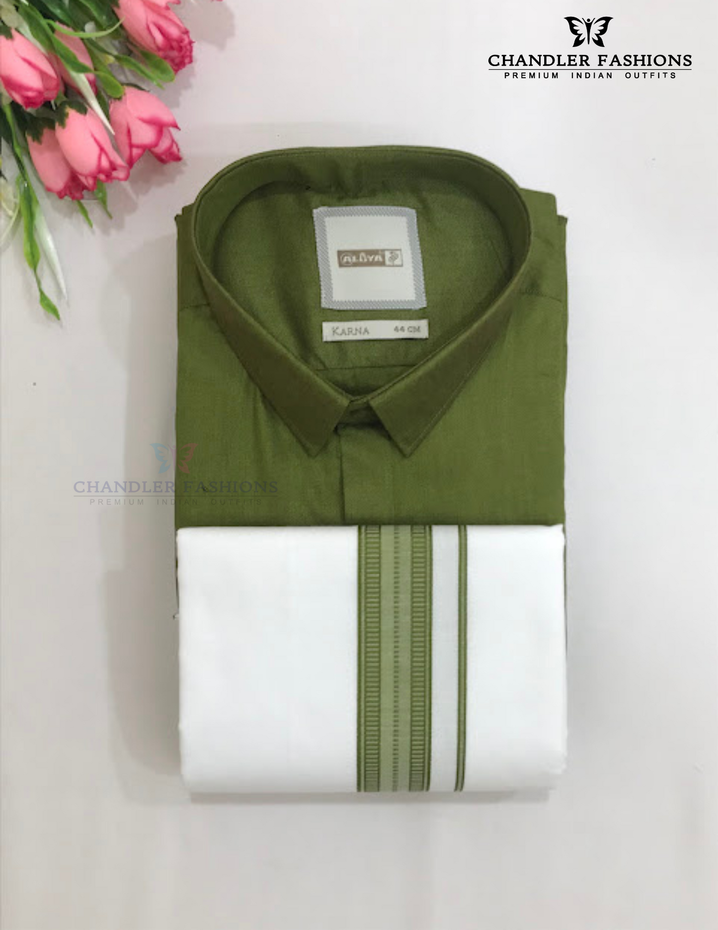 Graceful Green Colored Shirt And Dhoti Set For Men