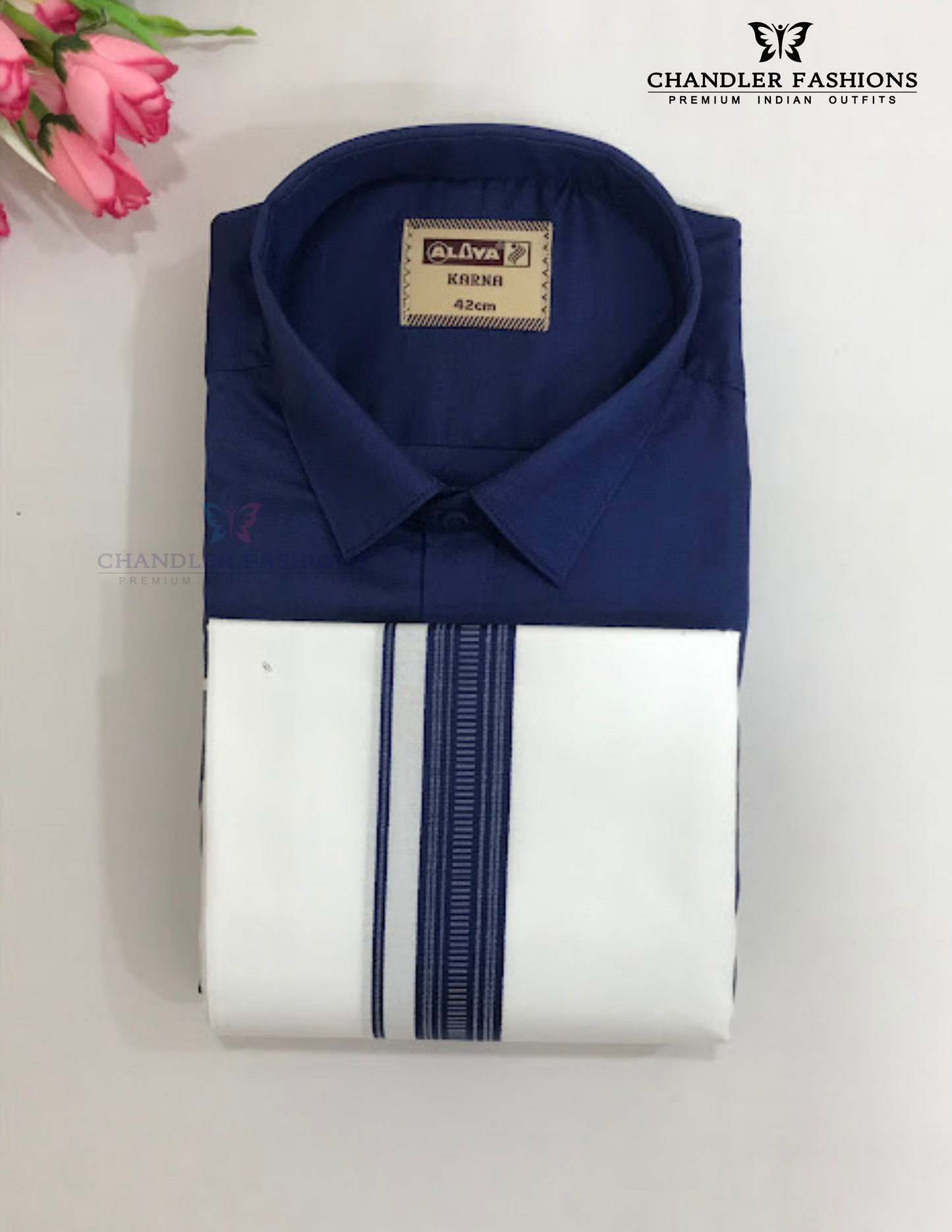 Beautiful Blue Colored Shirt And Dhoti Set For Men