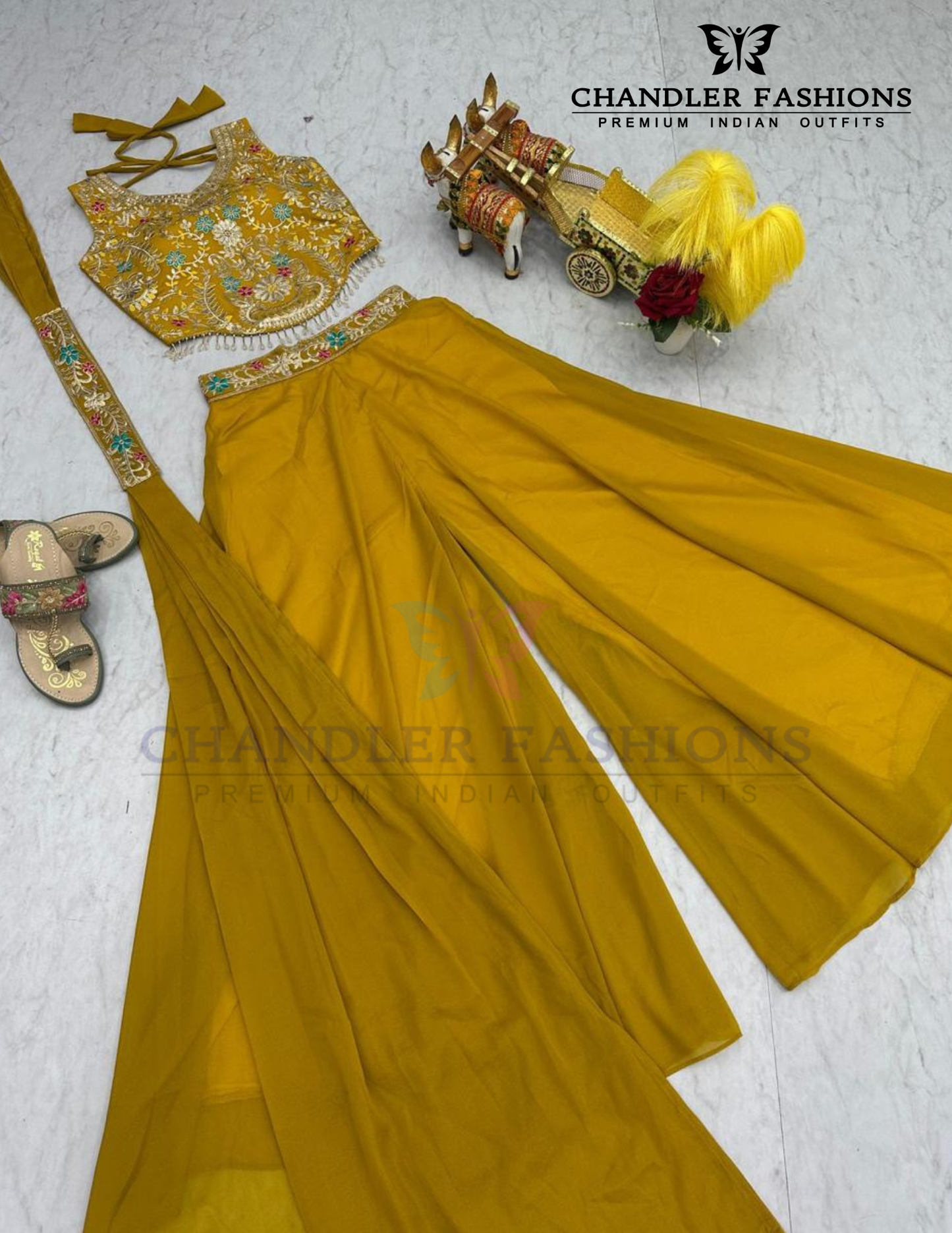 Sequins And Thread Embroidery Work Palazzo Suits In Mesa
