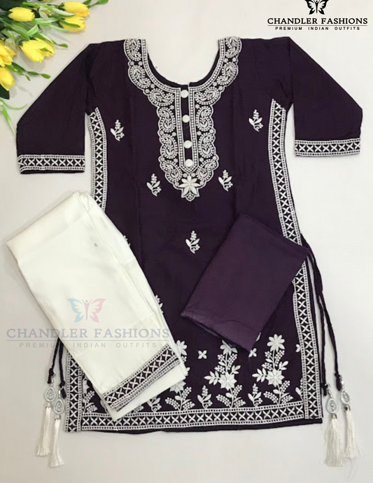 Gorgeous Purple Color Cotton Kurti Suits For Girls