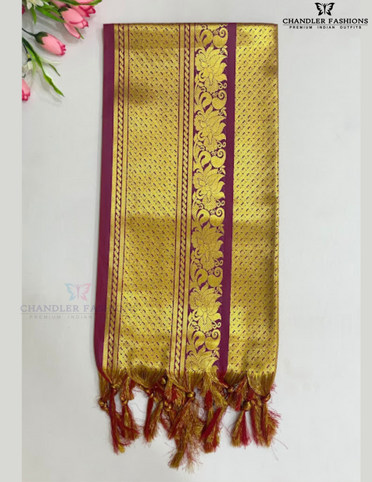 Wonderful Purple Color Art Silk Shawl With Golden Zari Work (Ponnadai) For Guest