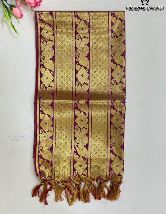 Stunning Purple Color Art Silk Shawl With Golden Zari Work (Ponnadai) For Guest