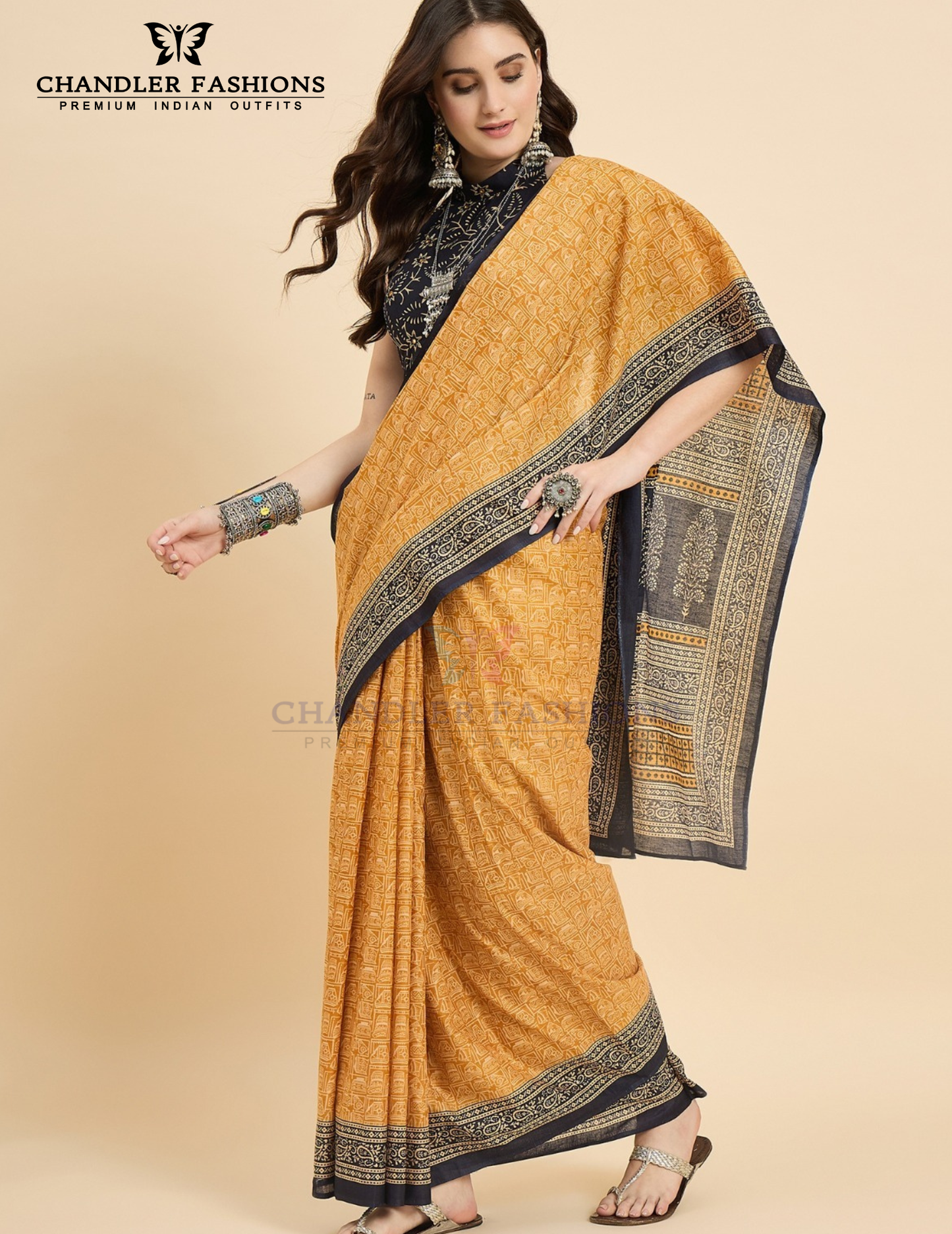 Attractive Yellow Color Cotton With Printed Work Saree For Women