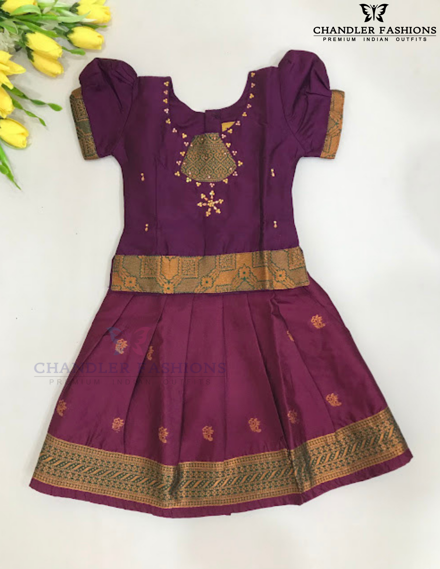 Beautiful Purple Color Art Silk Langa Set With Stone Work For Girls