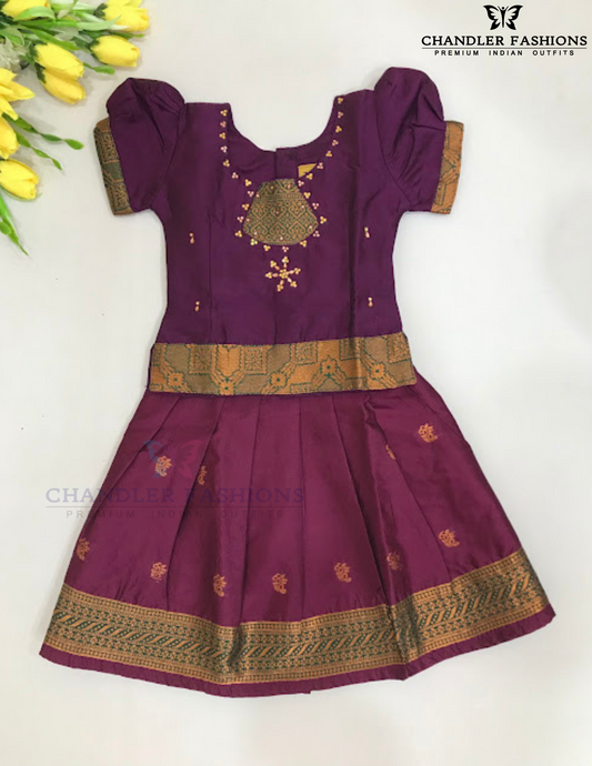 Beautiful Purple Color Art Silk Langa Set With Stone Work For Girls