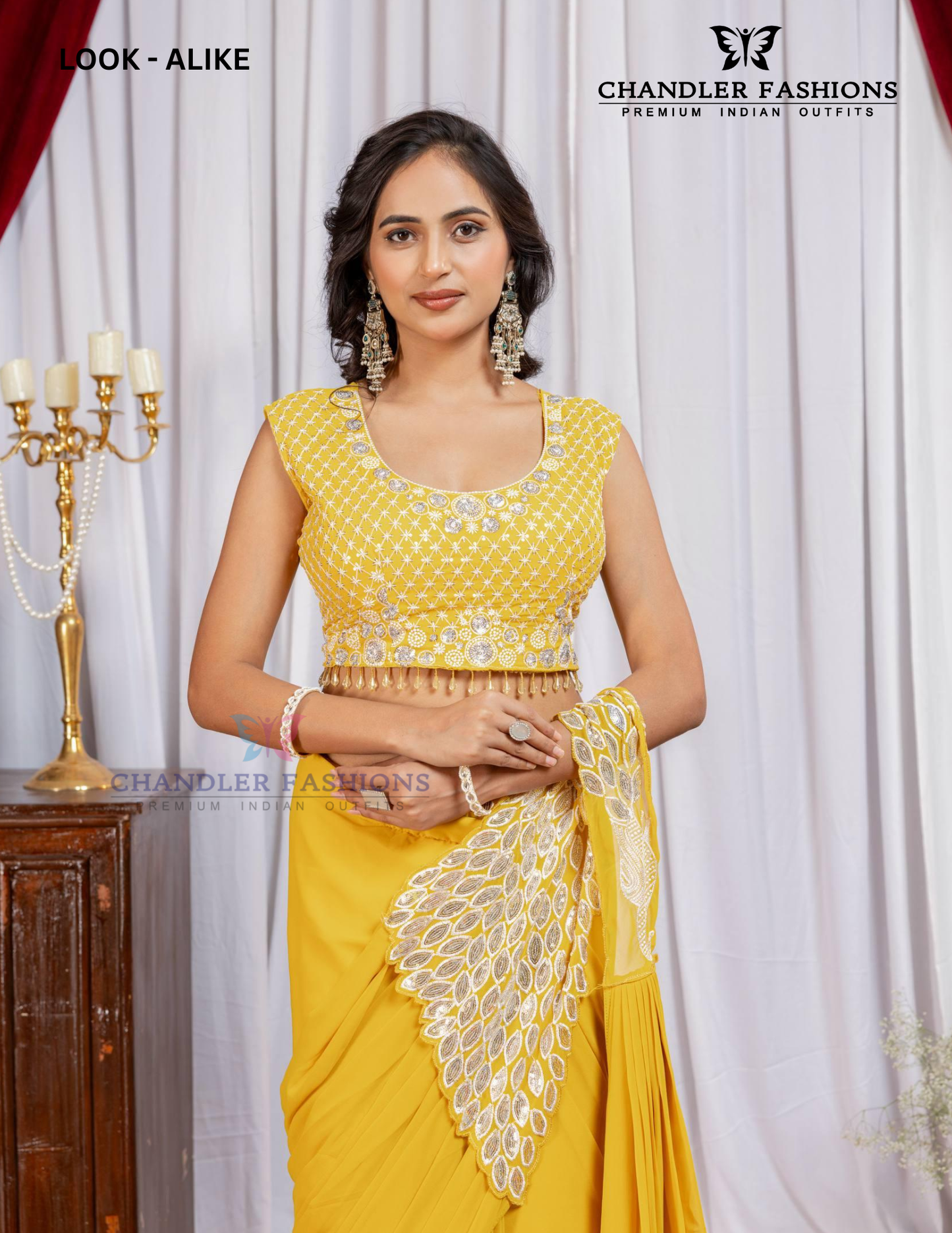 Yellow Color Georgette With Embroidery Work Ready To Wear Saree In USA