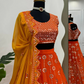 Alluring Orange Color Chinon Sequins And Thread Work Lehenga With Lace Border Dupatta Near Me