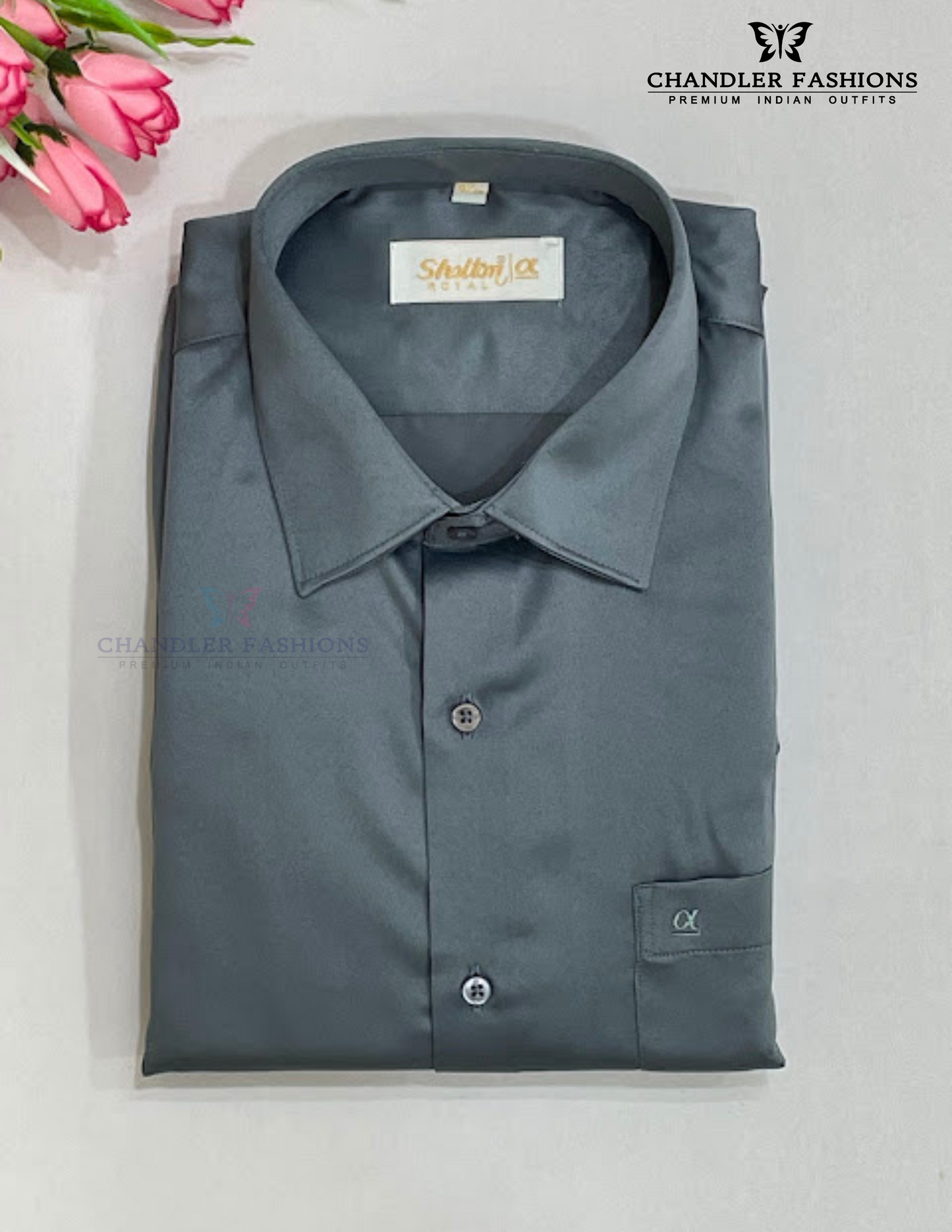 Graceful Gray Color Satin Shirt With Full Sleeve For Men
