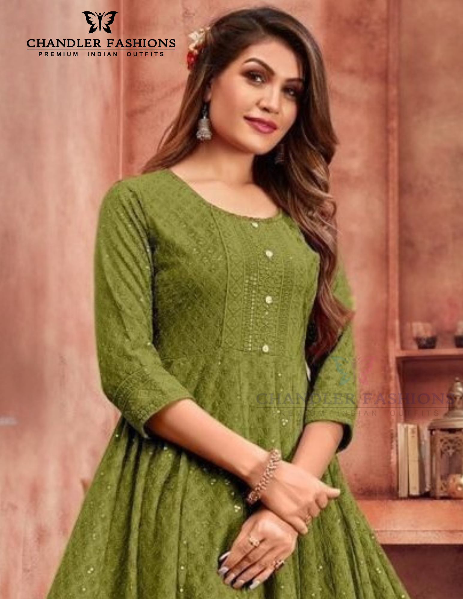 Olive Green Color Anarkali Gown For Women Near Me