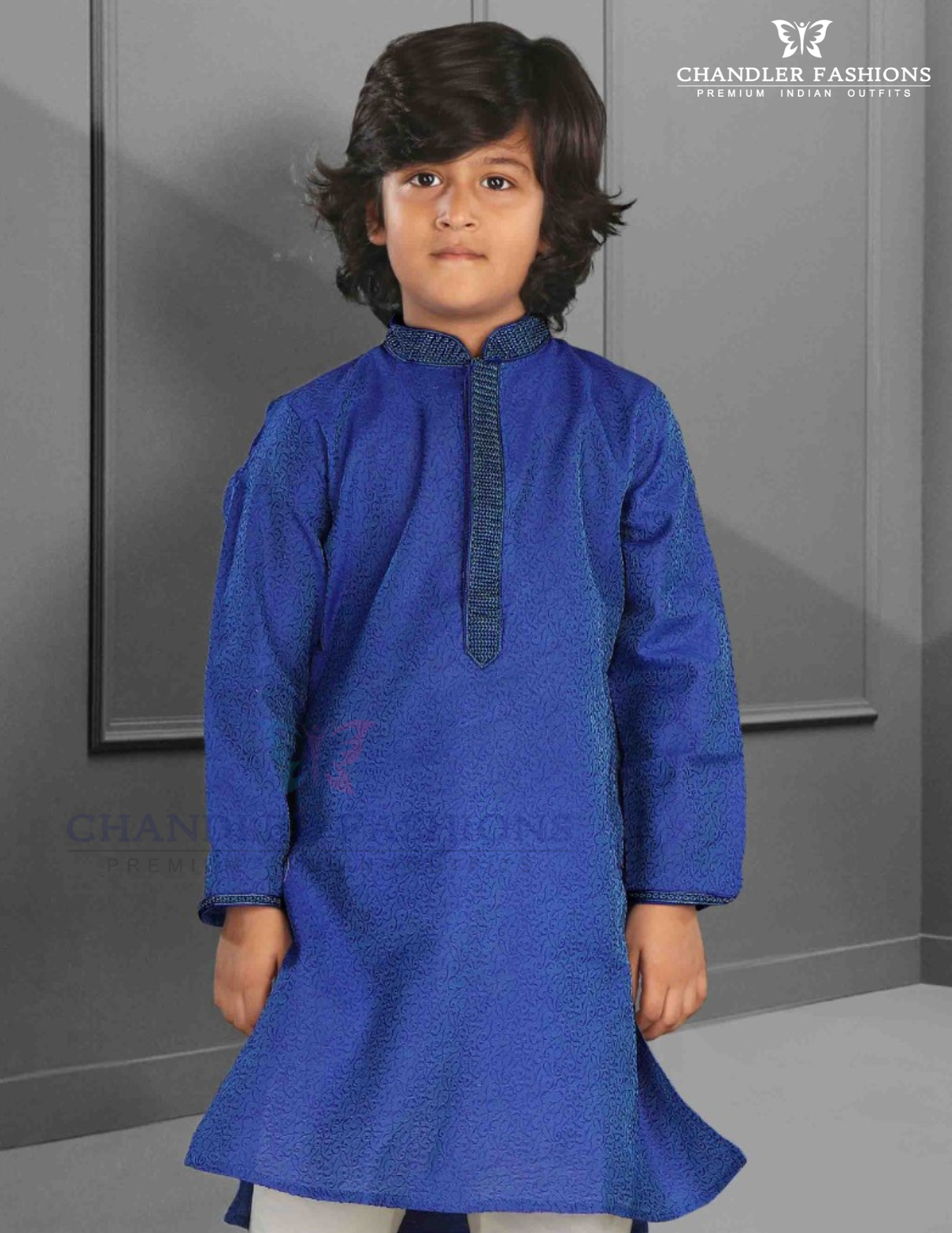 Royal Blue Color Poly Cotton Kurta Pajama Set For Kids Near Me