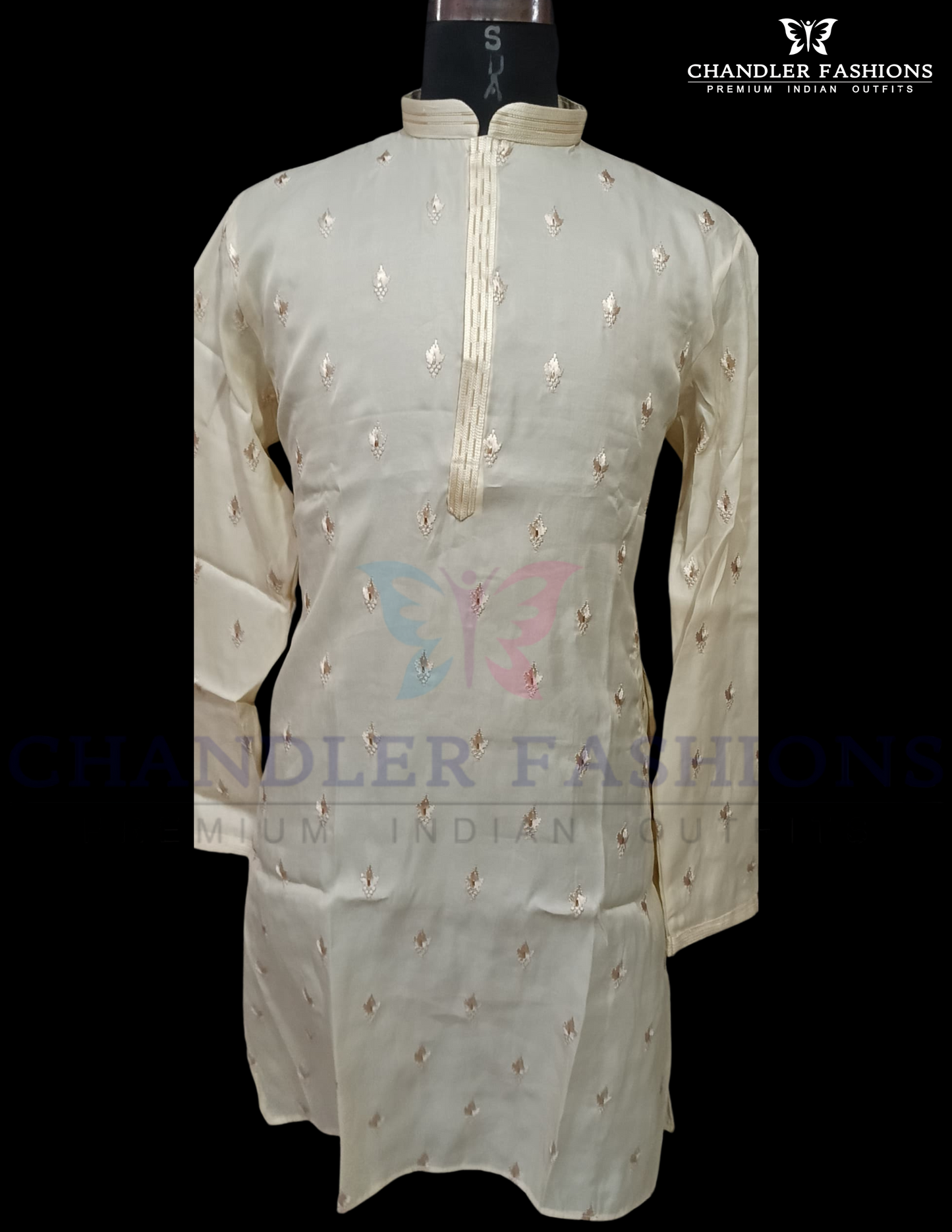 Stunning Ivory Color Silk Embroidery Work Kurta With Pajama For Men