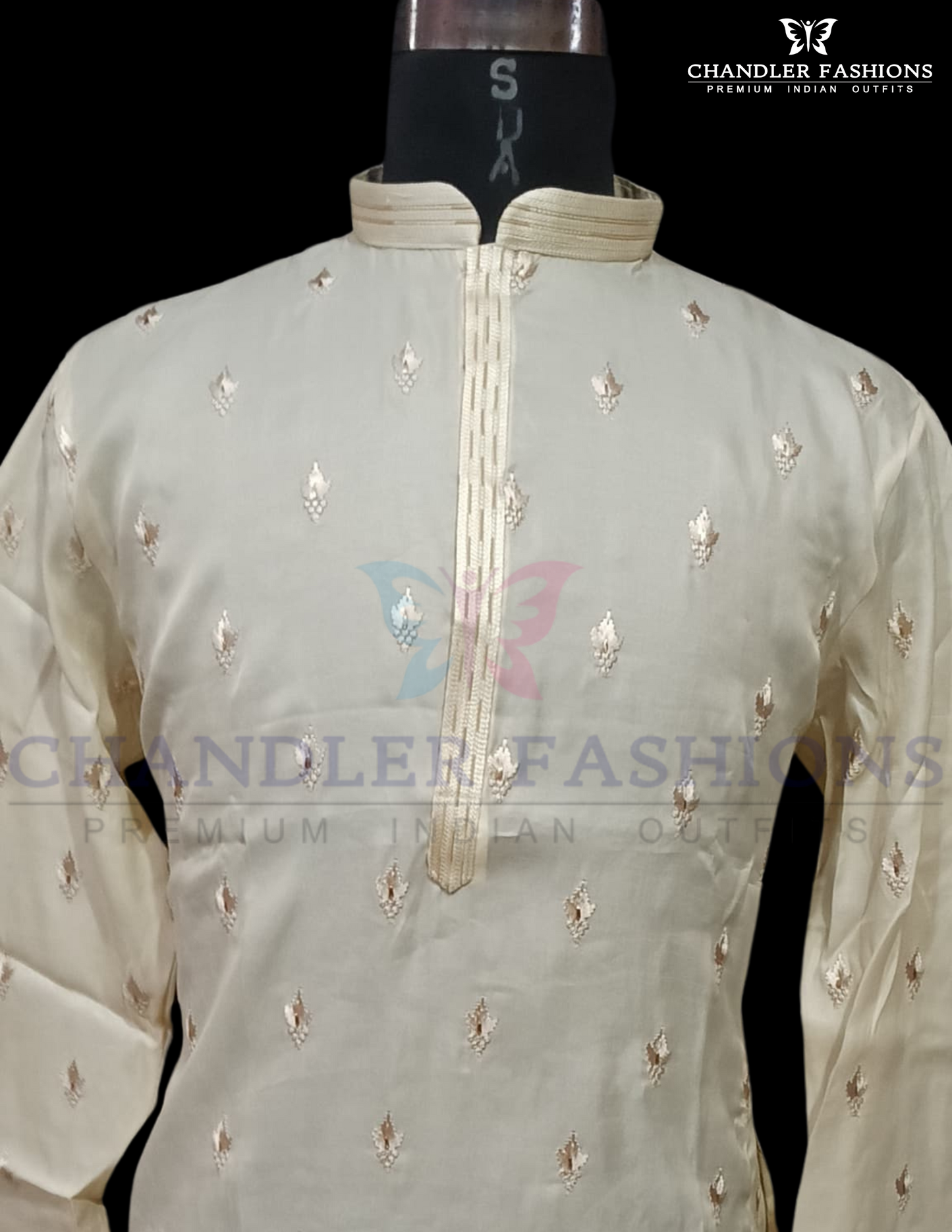 Stunning Ivory Color Silk Embroidery Work Kurta With Pajama Near Me