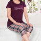 Purple Blush Cotton Top With 3/4th Pant & Full Pant Nightwear Near me