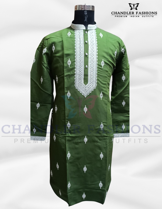 Attractive Green Color Silk Kurta With Pajama Suits For Men
