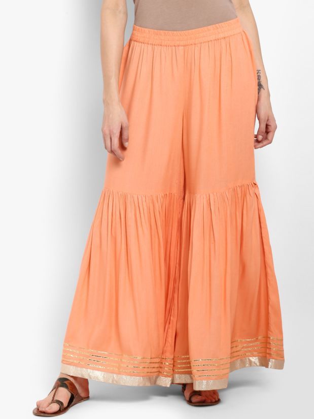 Fabulous Peach Color Color Fancy Palazzo Pants