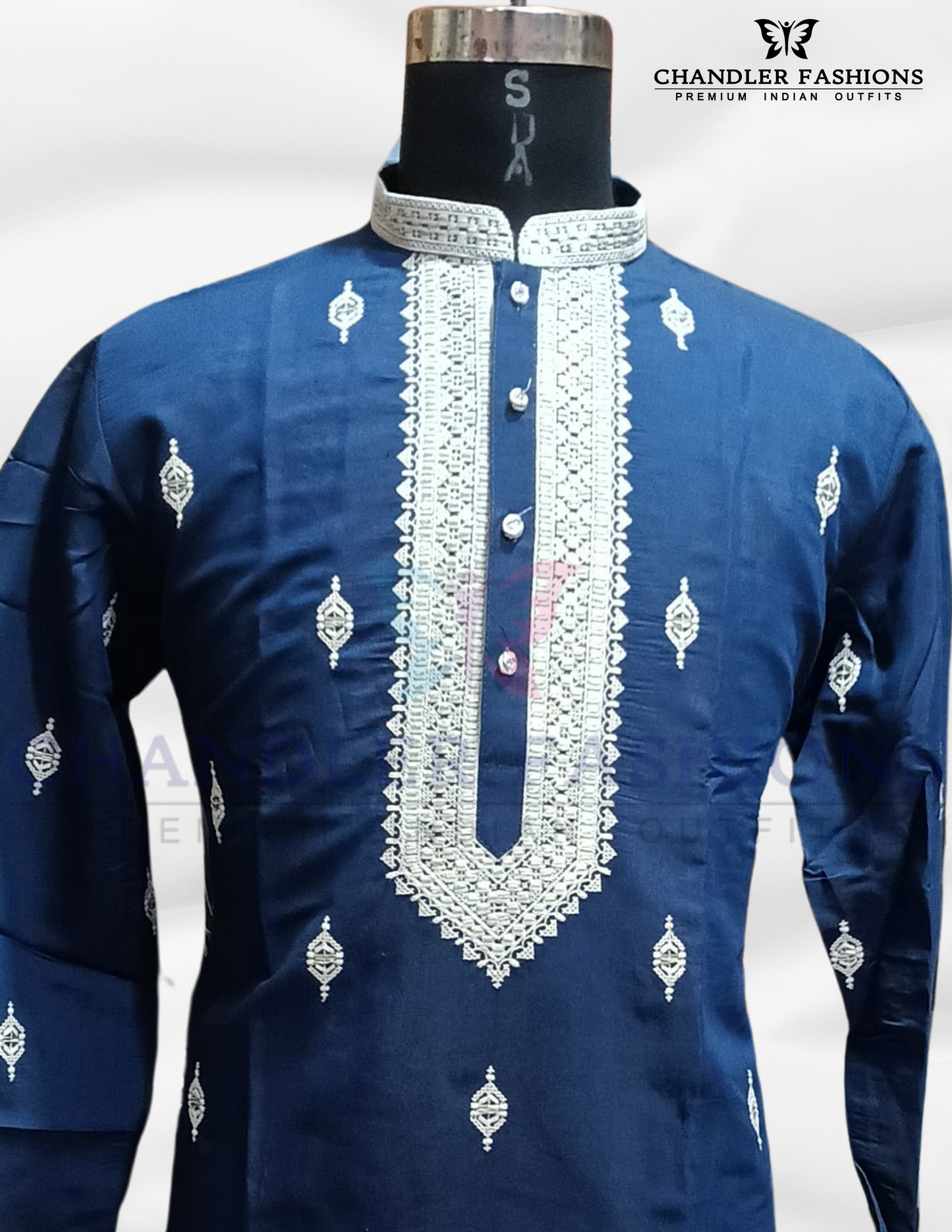 Attractive Blue Color Silk Kurta With Pajama Near Me