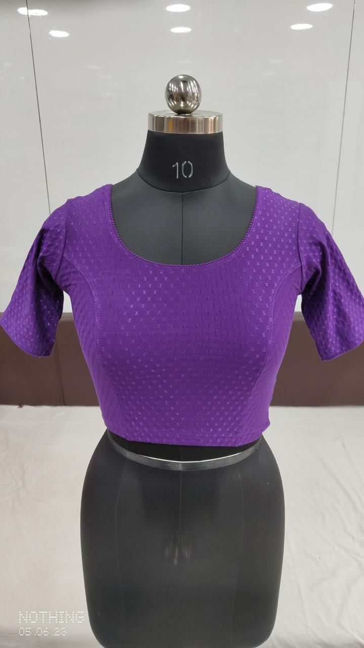 Pretty Purple Color Cotton Dobby Stretchable Ready To Wear Blouse For Women