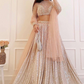 Gorgeous Peach Color Satin Silk Sequins And Zari Work Lehenga With Pearl Border Dupatta