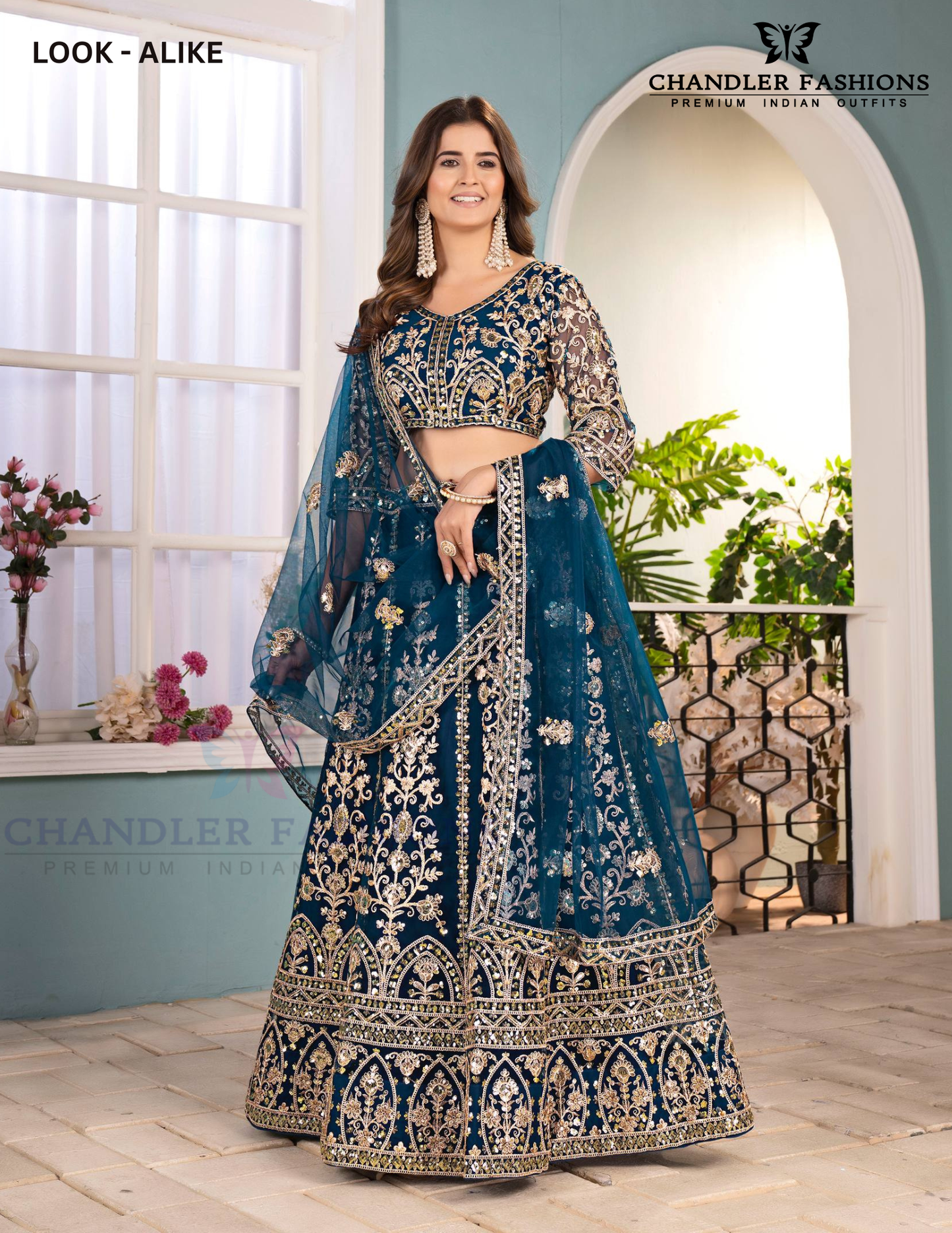 Blue Color Butterfly Net With Embroidery Work Lehenga In USA