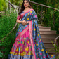 Alluring Blue Colored Kalamkari Print With Zari Weaving Border Lehenga Choli With Dupatta