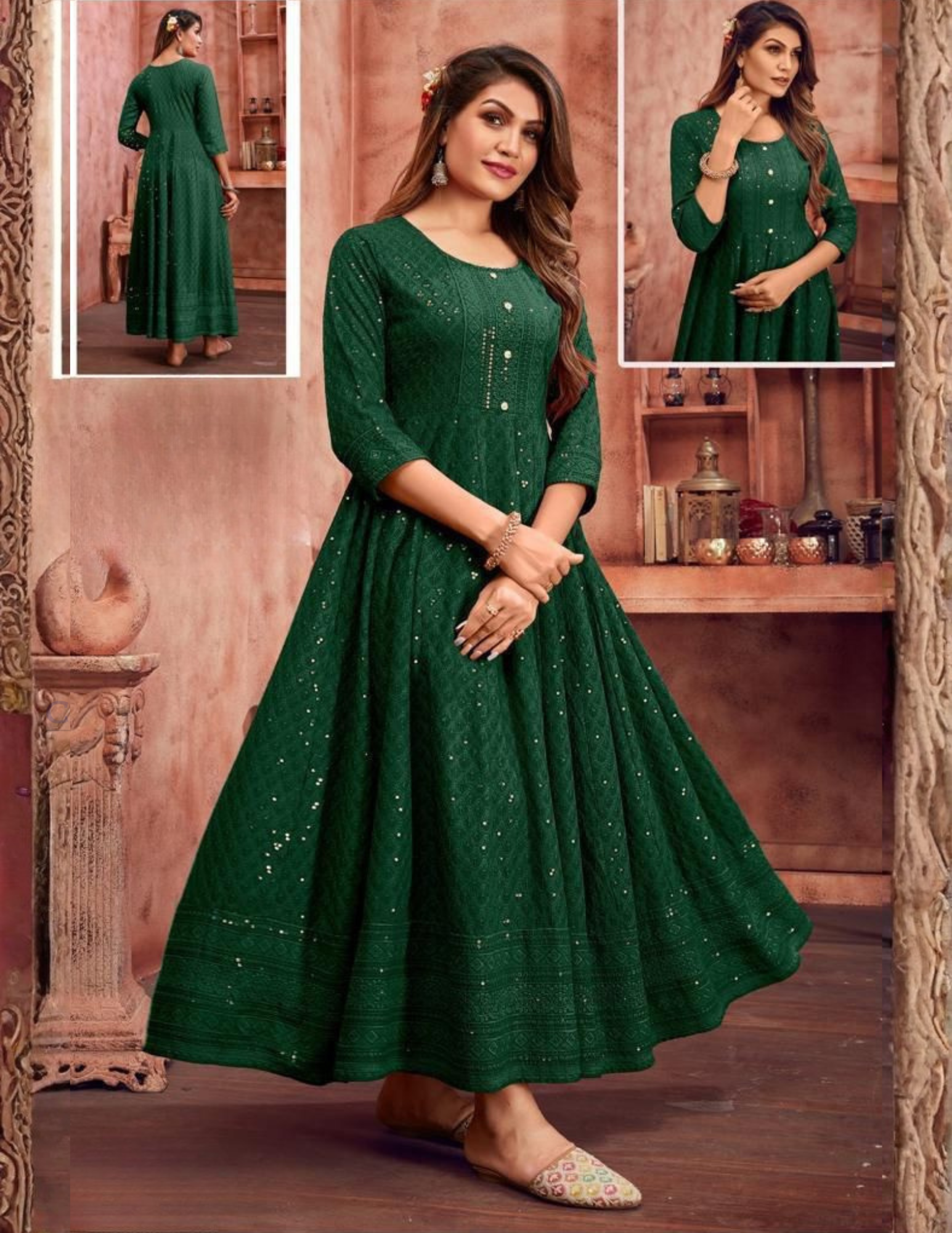 Green Color Anarkali Gown For Women In USA