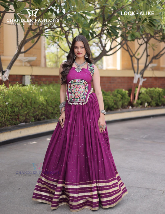 Amazing Purple Color Rayon With Gamthi And Mirror Work Chaniya Choli For Women