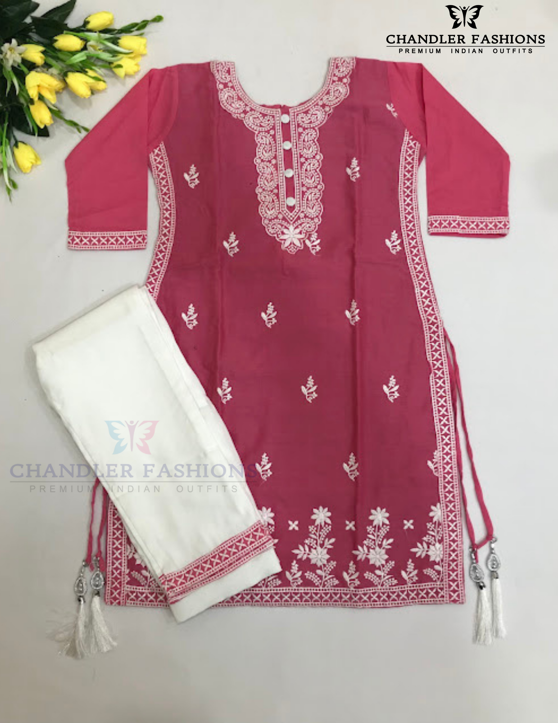 Pink Color With Embroidery Work Cotton Kurti Suits Near Me
