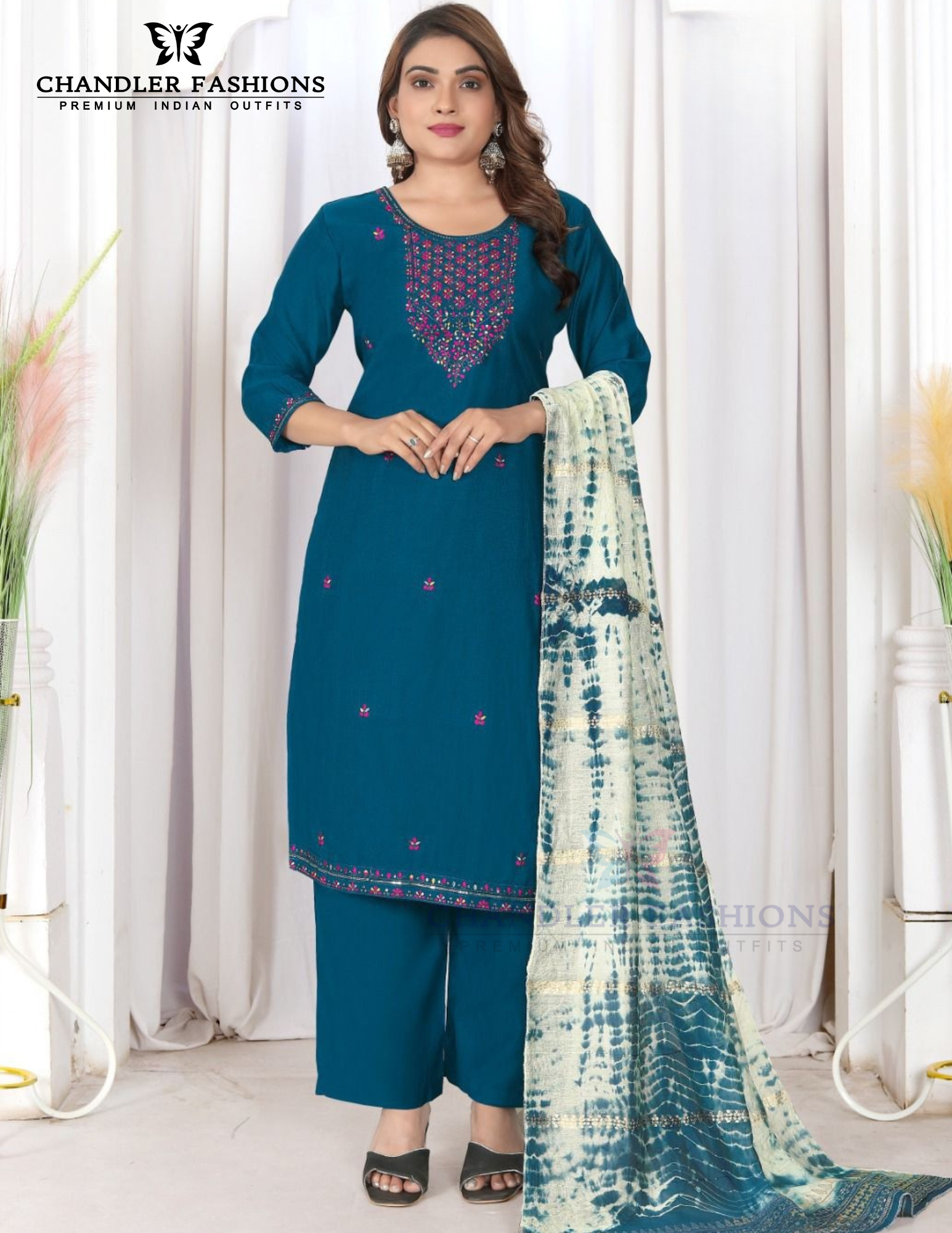 Appealing Teal Blue Color Viscose With Embroidery Work Salwar Suits