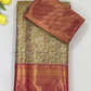 Alluring Gold Color Pure Kanchi Silk With Floral Motifs And Magenta Color With Paisely Motifs Pallu Design Gold Zari Work Saree For Women