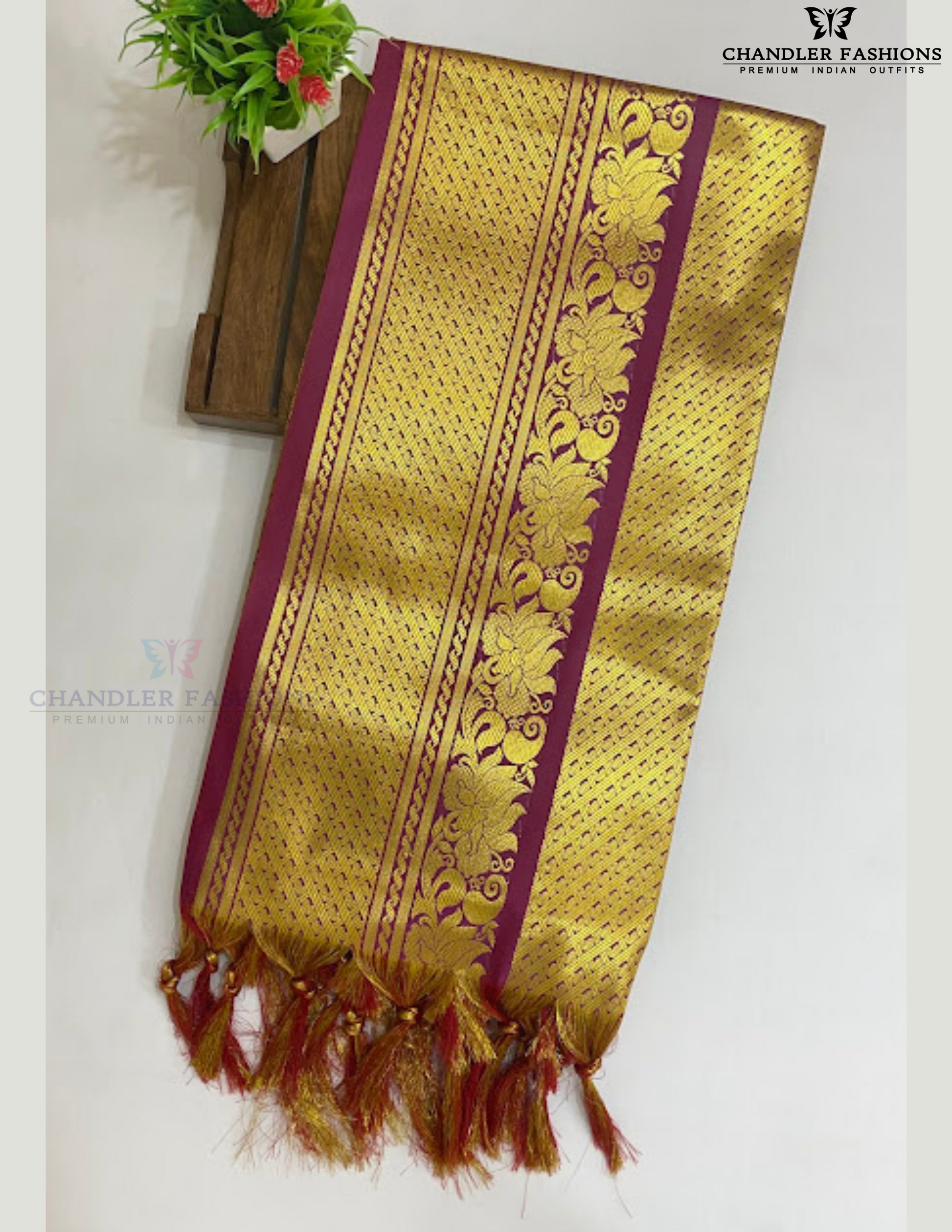 Wonderful Purple Color Art Silk Shawl With Golden Zari Work (Ponnadai) For Guest Near Me