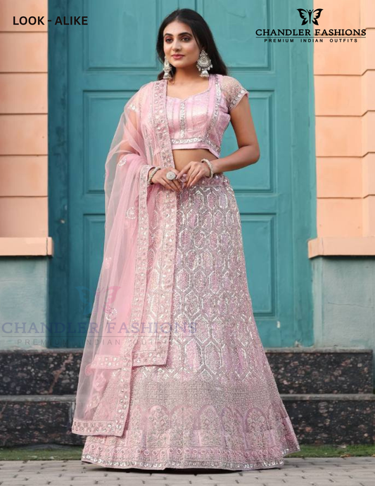 Pretty Pink Color Net With Sequins And Zarkan Work Lehenga Choli For Women