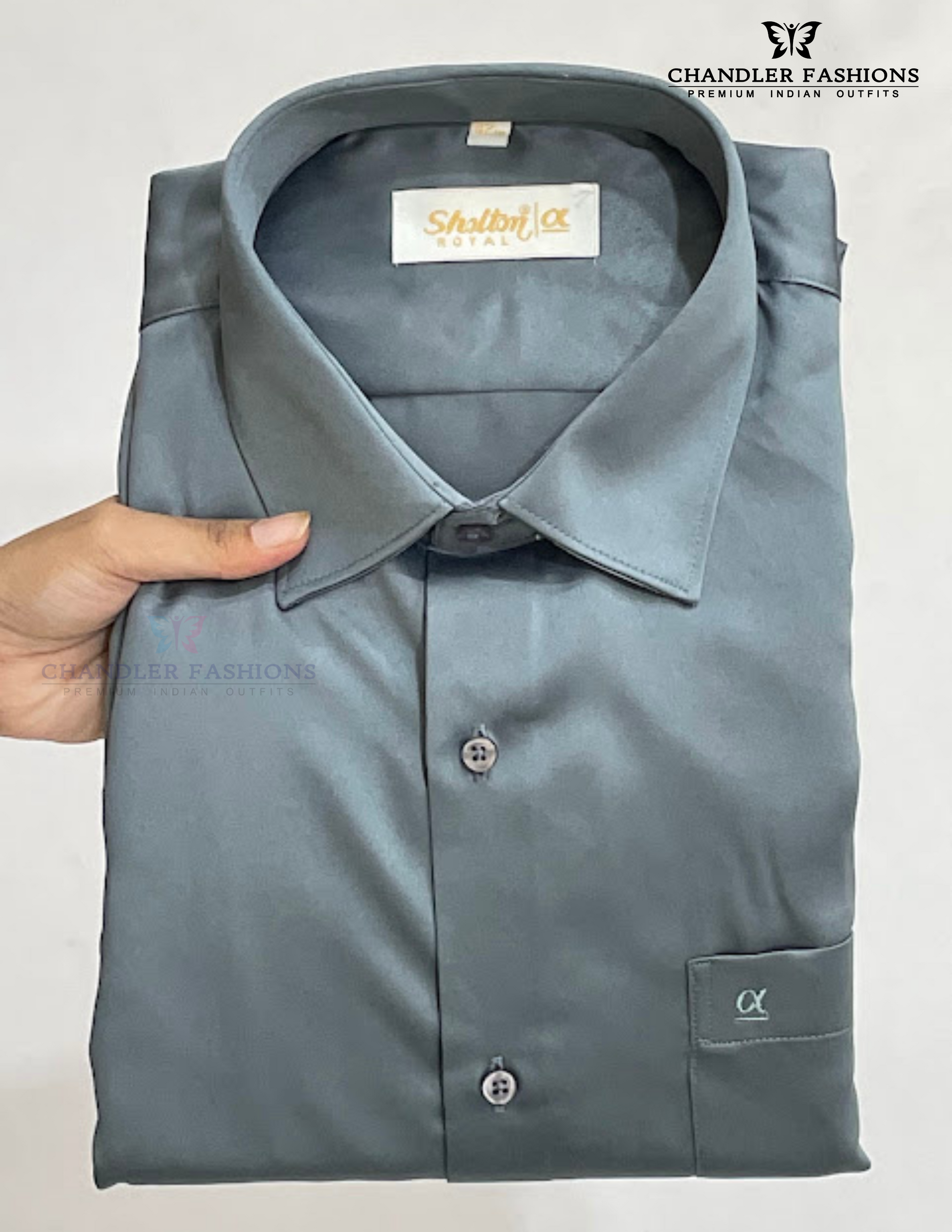 Graceful Gray Color Satin Shirt With Full Sleeve For Men Near Me