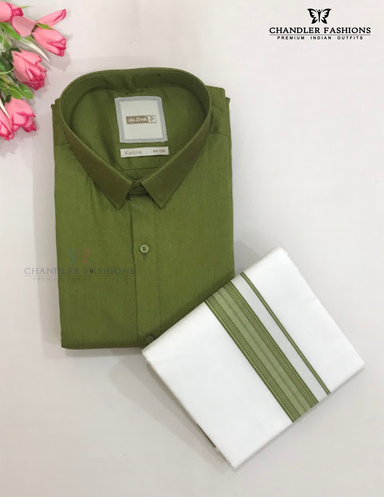 Graceful Green Colored Shirt And Dhoti Set For Men Near Me
