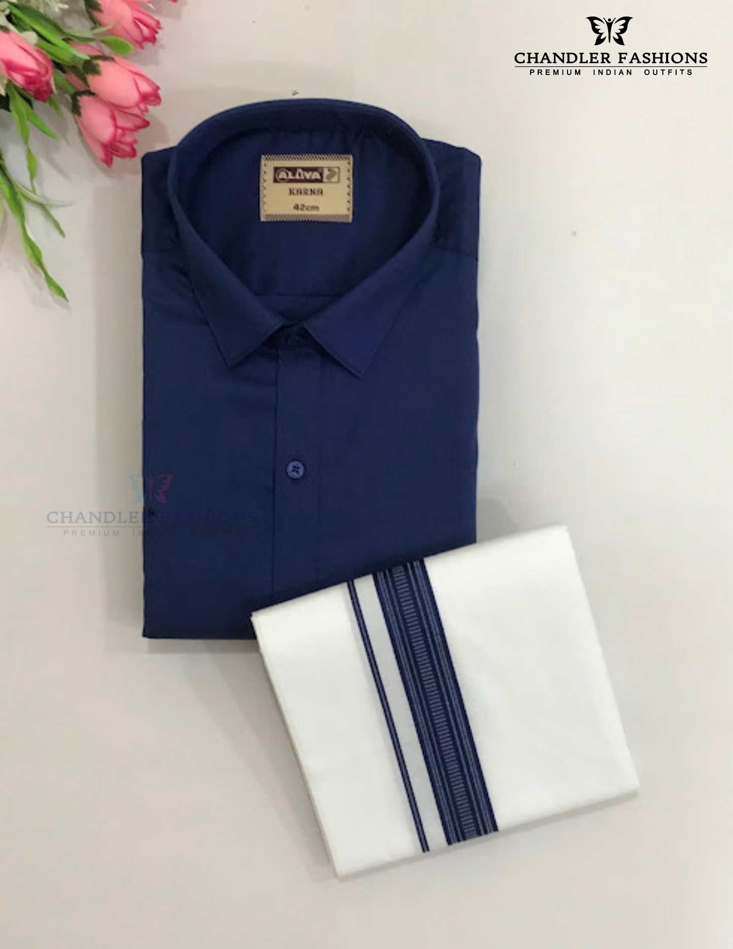 Beautiful Blue Colored Shirt And Dhoti Set For Men Near Me