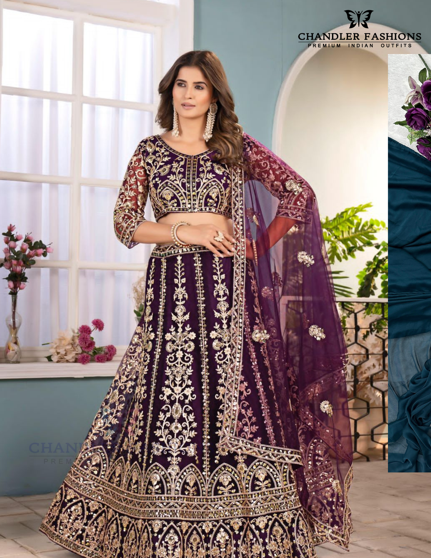 Butterfly Net With Embroidery And Sequins Work Lehenga Near Me
