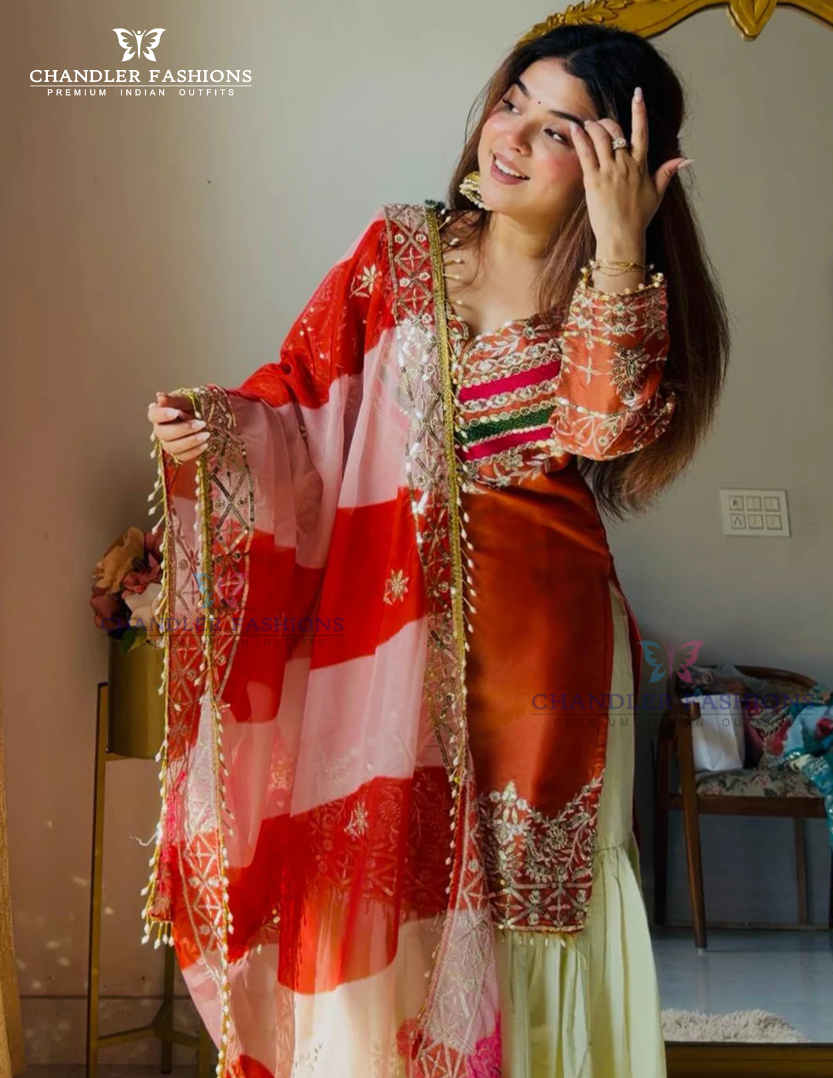 Orange Color Silk With Embroidery And Sequins Work Sharara Suit In USA