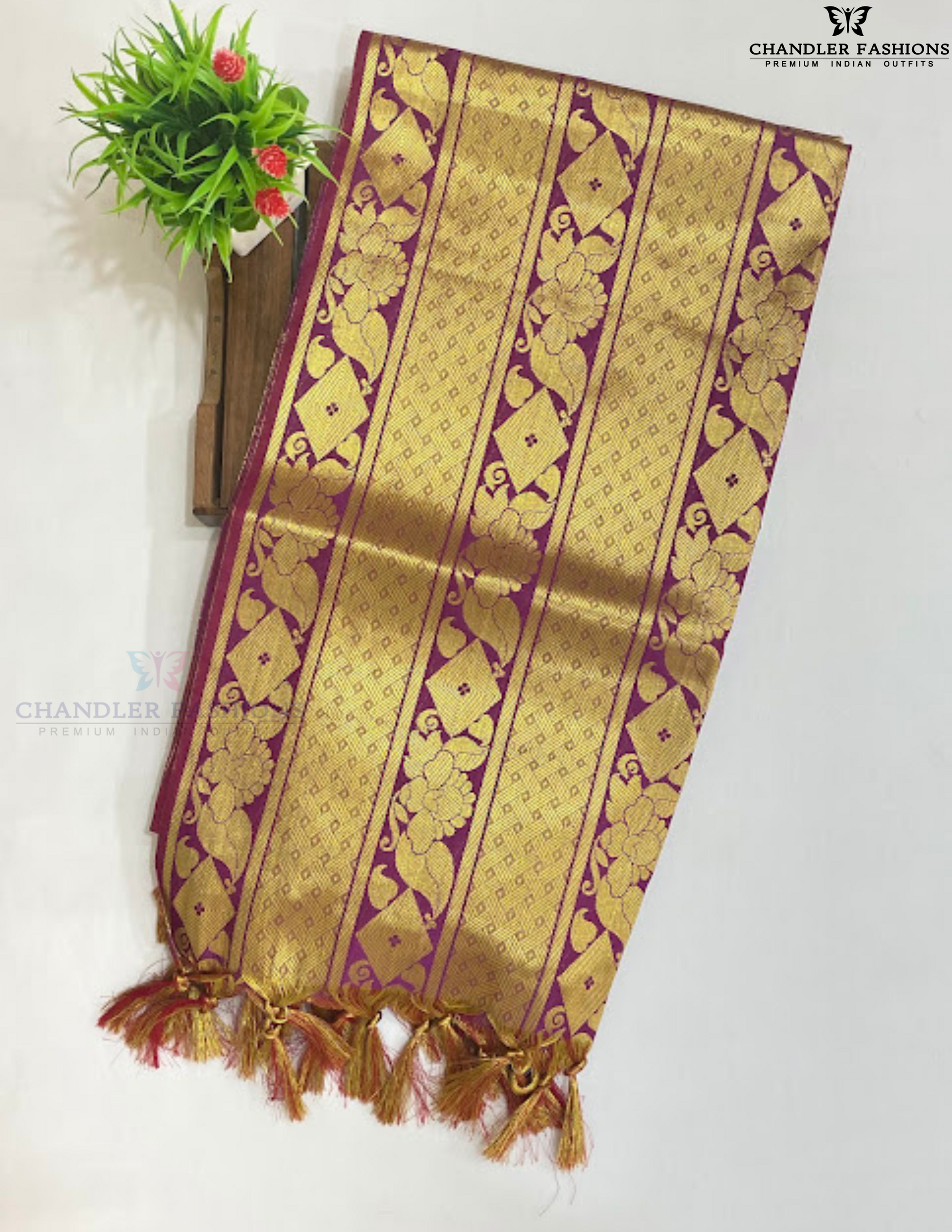 Stunning Purple Color Art Silk Shawl With Golden Zari Work (Ponnadai) For Guest Near Me