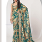 Amazing Teal Blue Color Organza With Sequins And Printed Work Saree For Women