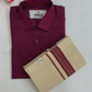 Attractive Maroon Color Cotton Shirt With Tissue Zari Work Dhoti Set For Kids Near Me