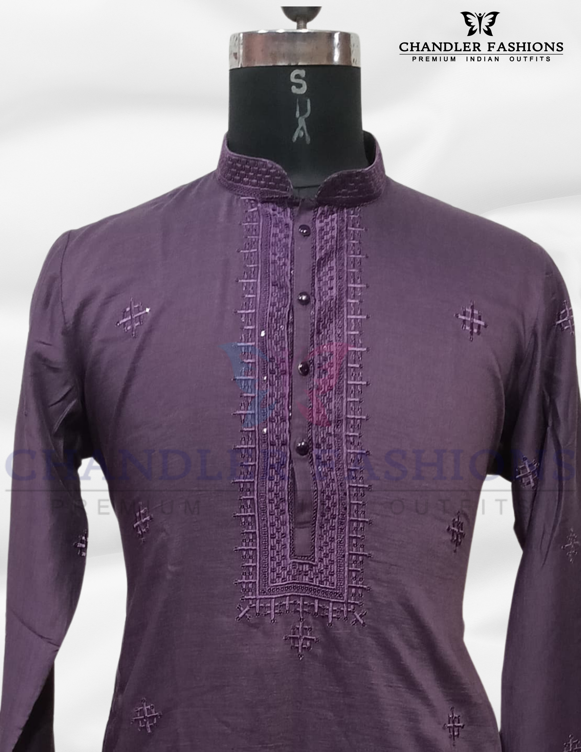 Attractive Purple Color Cotton Embroidery Kurta With Pajama Suits Near Me