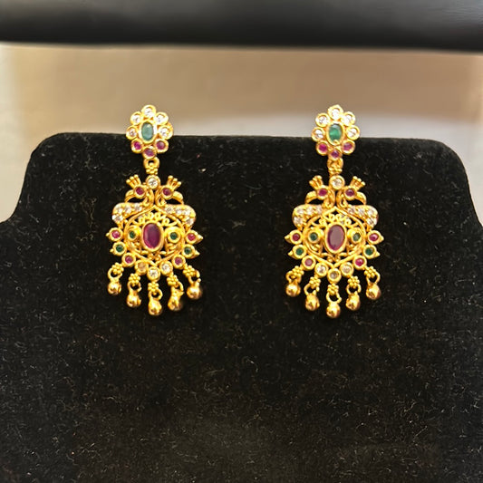 Beautiful Ethnic Wear Chandbali Gold Plated Earrings With Multi Color Stones