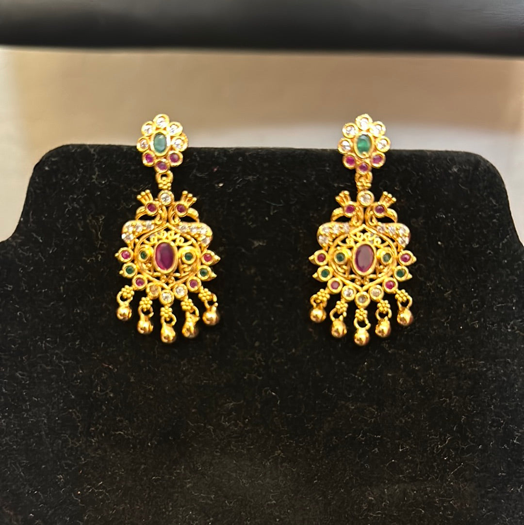 Beautiful Ethnic Wear Chandbali Gold Plated Earrings With Multi Color Stones