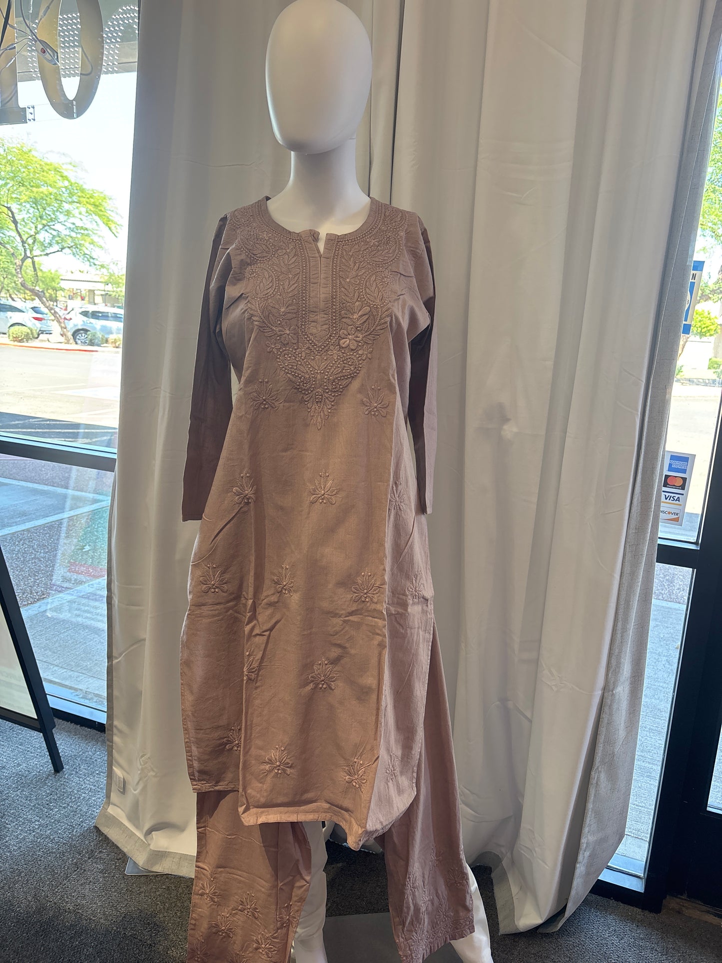 Amazing Light Brown Color Cotton With Chikankari Work Palazzo Suits For Women